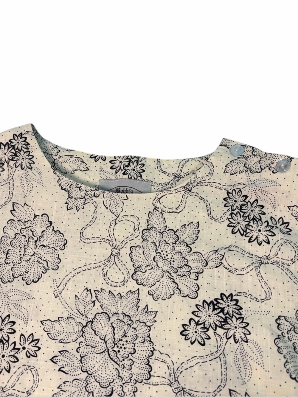 Bobbi’s Closet Women 16 Short Sleeve Top/Off White/blue Floral Print/Boatneck - Picture 4 of 8